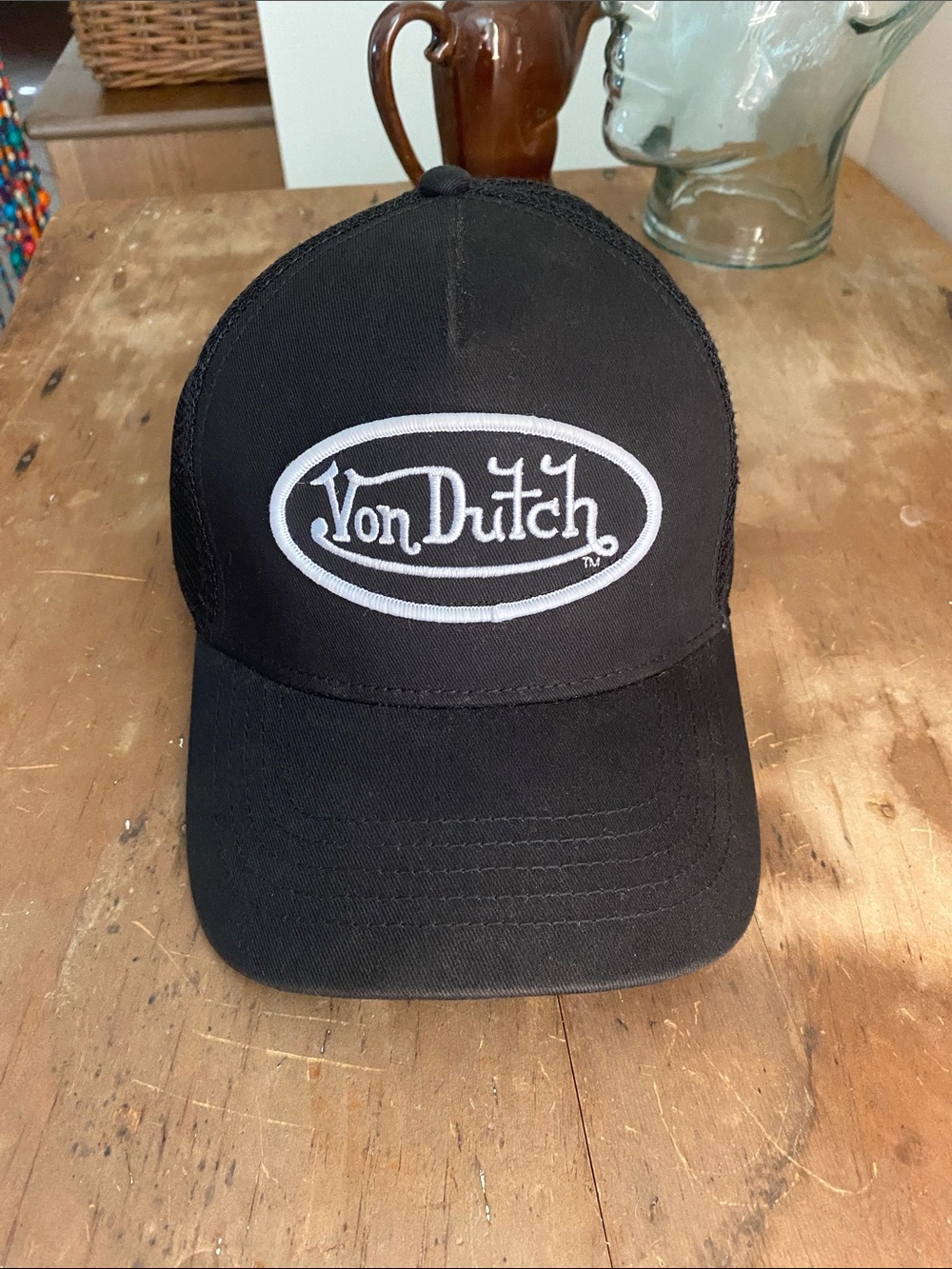 Von Dutch Black and White Mesh Trucker Hat